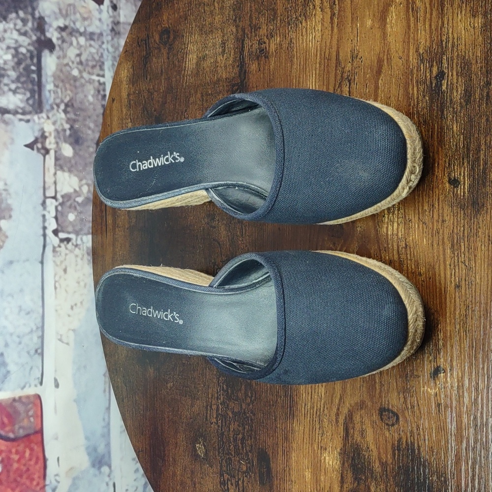 Chadwick's Canvas Espadrille Wedge Heel Mules - Picture 2 of 12